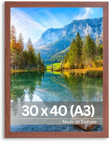 VictoR Bilderrahmen Dix 30x40 cm (A3) in braun - moderner Holzrahmen mit bruchsicherem Acrylglas - Bilderrahmen A3 braun - Fotorahmen Holz