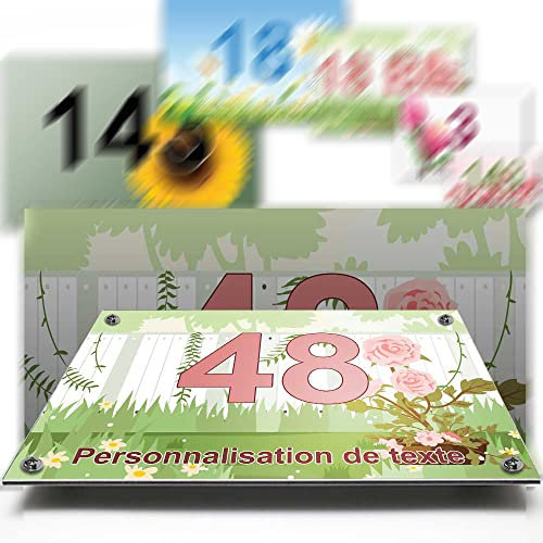 Decorative Aluminium / Polyethylene House Number Sign Plaque for Doors and Letterboxes Flower Collection 2 Customisable Lines