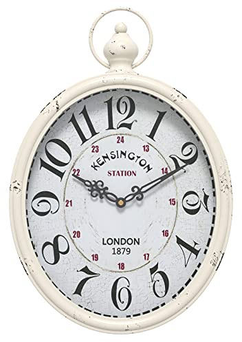 Menterry Oval Retro Wall Clock, Old-Fashioned Antique Design, Rustic Vintage Style, Battery Operated Silent Decor Wall Clocks for Farmhouse, Kitchen, Office (White Oval)