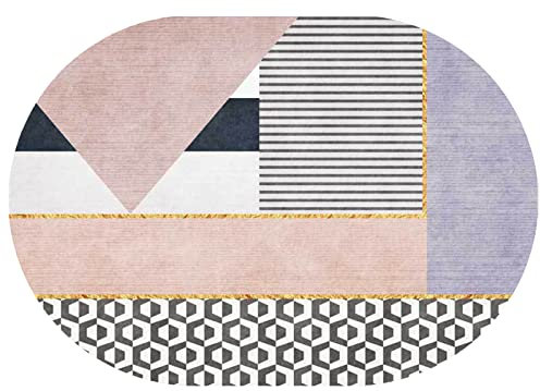 Rururug Designer Teppich Oval Kurzflor Orientteppich Klassisch Gemustert Ornamente für Wohnzimmer Schlafzimmer Kinderzimmer,rosa lila grau geometrisch,Oval 200 x 230 cm
