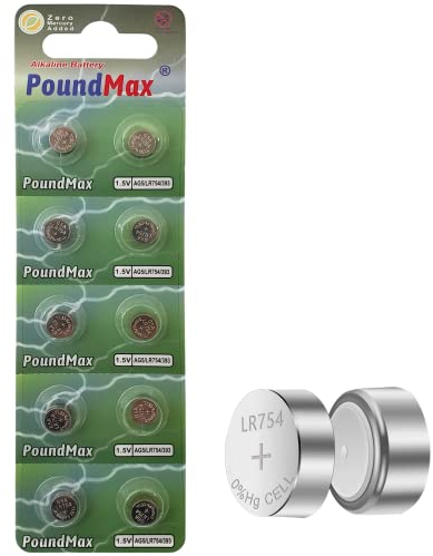 10 batterie alcaline a bottone AG5 LR754 LR750 LR754W 393 SR754 193 546 RW28 1,5 V PoundMax