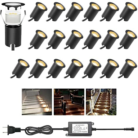 YZGWZLD Recessed LED Deck Lights Kits with Protecting Shell,20Pack Φ1.18 IP67 Waterproof 12V Low Voltage Embedded Step Stair Warm White Outdoor Landscape LED Lighting for Yard,Garden,Floor,Entryways