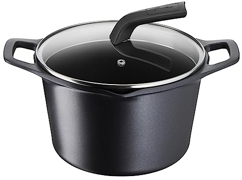 Lagostina Aroma Pentola 2 Maniglie con Coperchio, Pentola in Alluminio Pressofuso Ø 22cm, Pentola Induzione, Gas e Forno con Indicatore Cottura Thermo-Signal, Rivestimento Titanium,Coperchio in Vetro