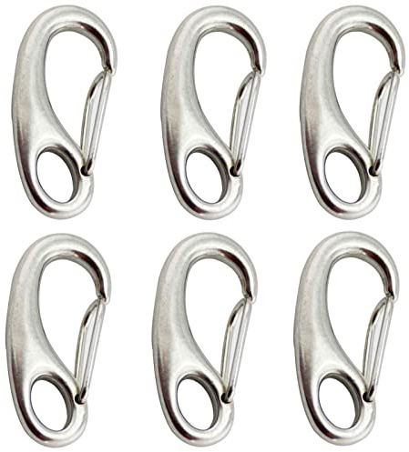 6Pcs Snap Rope Hook Clip Stainless Steel Spring Carabiner Egg Shape Snap Hook Marine Anchor Clips for Outdoor Tactical Survival Gear Pet Accessory Keychains