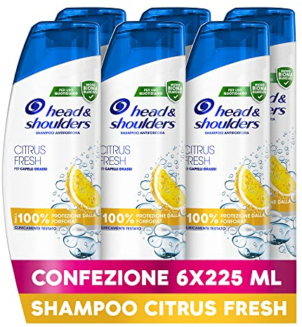 Head & Shoulders Citrus Fresh Shampooing anti-pelliculaire pour cheveux gras, protection contre les pellicules pour la peau et les cheveux, cliniquement prouvé, testé dermatologiquement, 225 ml x 6