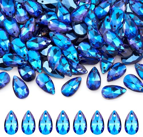 Spritewelry Lot de 100 perles en cristal à facettes bleues en forme de goutte d'eau pour la fabrication de bijoux, boucles d'oreilles, colliers, bracelets