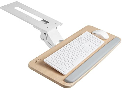 VIVO Adjustable Computer Keyboard and Mouse Platform Tray Ergonomic Under Table Desk Mount Drawer Underdesk Shelf, Light Wood, MOUNT-KB03C | Adjustable Computer Keyboard and Mouse Platform, Ergonomic Under Table Desk Mount Drawer, Full Swivel
