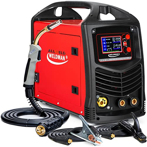 Weldman Smart MIG 235 LCD Doppelpuls - Vollsynergisches MIG MAG Schutzgasschweißgerät mit Fülldraht, MMA und WIG DC - Funktionen für Induktivität, Lötschweißen und Punktschweißen, Set: Solo