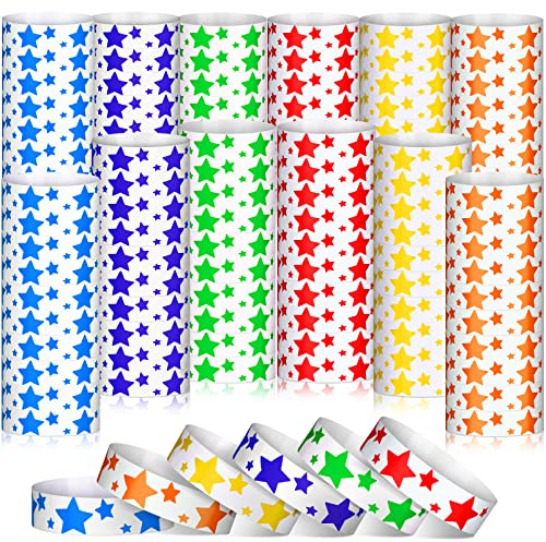 BBTO 1800 Pcs Star Events Wristbands Colored Paper Wristbands for Events Waterproof Neon Party Event Bracelets Hand Bands Colorful Arm Bands for Party Wedding Festival