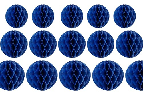 15pcs Honeycomb Balls Decorations 4'' 6'' 8'' Party Honeycomb Ball Flower Tissue Pom Poms Flower Ball Hanging Flower Balls for Baby Shower Birthday Wedding Nursery Decor(4'' 6'' 8'' Royal-Blue)