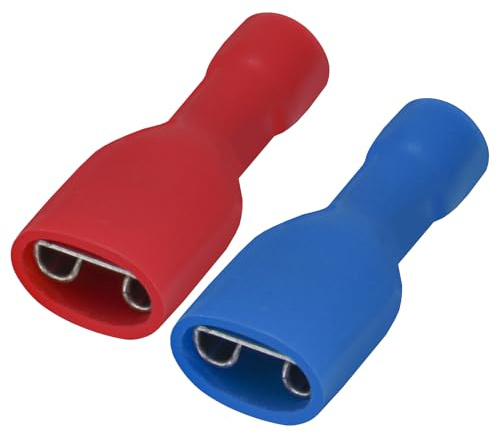 Heschen schnellkupplungsbuchse vinyl vollisoliert, 6.3 x 0.8mm Kabelschuh, Rot für 0.5-1.5mm² (22-16 AWG), Blau für 1.5-2.5mm² (16-14 AWG), 100Pack