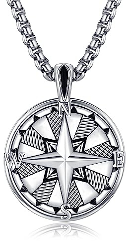 KINGWHYTE Kompass Halskette Herren S925 Sterling Silber Kompass Anhänger Geburtstag Geschenke Graduierung Schmuck für Männer Frauen