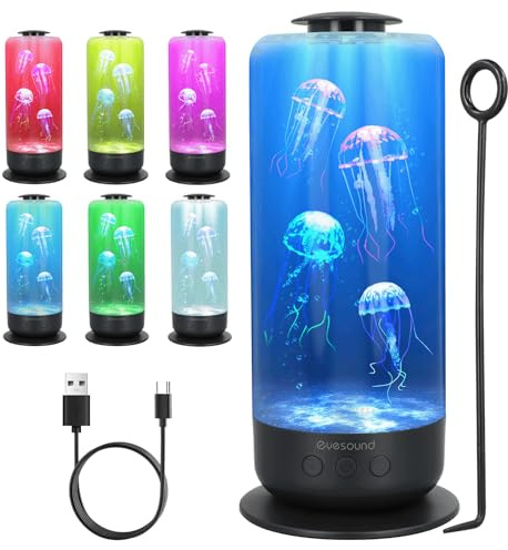 Quallen Lampe,Quallen lampe mit 7 Farbe&2 Lichtmodi,LED Fantasy Quallen Aquarium Lampe mit Geschwindigkeitskontrolle,Stimmungslicht für Zuhause Büro Dekor,Geschenk für Erwachsene Kinder (Schwarz)