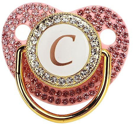Goldener Baby-Schnuller Strass-Buchstabe Bling Baby-Schnuller Personalisierter Bling-Schnuller Gebogener Silikon-Schnuller mit Kettenclip für Babyparty-Neugeborenenfotografie