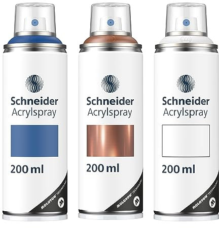 Schneider Paint-It 030 Supreme DIY Acryllack 3er Set (hochdeckende Sprühfarbe, UV-beständig, 3 x 200 ml, Acrylspray für fast alle Untergründe) blue/copper metallic/weiß