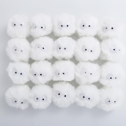 Bunte Pompons Fellbommel Pompom,Cartoon Augen Elfen Staub Bommel Pom Pom Bälle Flauschigen Plüsch Bälle für DIY Handwerk Damen Mädchen Tasche Schuh Mützen Anhängern Dekoration,20 Stück (weiß)
