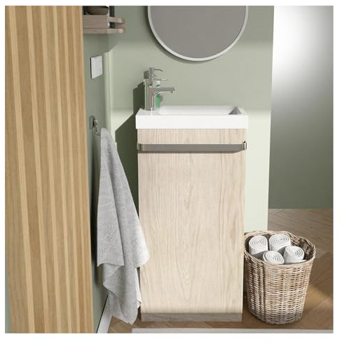 MOB-IN Meuble Lave-Mains sur Pieds Johann décor chêne + Vasque + Robinet