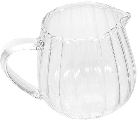 BUGUUYO Glass Milk Jug Creamer Pitcher with Pour Spout Mini Milk Pourer for Coffee Tea Serving Small Glass Jar 3.54X2.48X2.44In