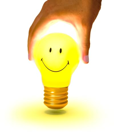 Suck UK - Lampada a forma di faccina sorridente | Lampadina senza fili | Lampade per bambini | Smiley | Luce notturna ricaricabile USB | Decorazione per la stanza e accessori per la camera da letto