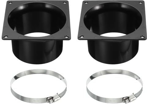 PATIKIL 4 Duct Connector Flange, 2 Pack Dryer Vent Wall Plate Square to Round Straight with Clamp for Air Heating Cooling Ventilation Exhaust Fan, Black