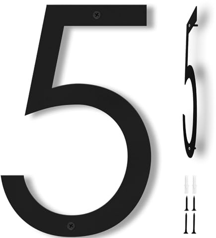 Powerful House Numbers 12 Inch, Large Black Door Number 5 for Outside, Modern Floating House Signs for Street Address, Weatherproof & Rustproof, 3D Metal Plaque (Number 5)