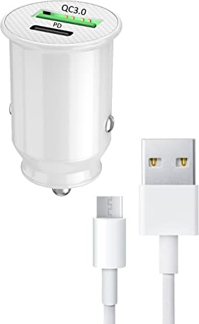 PH26 Ⓡ Chargeur Voiture Allume-Cigare Compatible Doogee S41 Max Ultra-Compact et Puissant + 1 câble USB vers USB Type C Charge Rapide 30W PD & QC 3.0, 2 Ports pour Charger 2 appareils - Câble 1M