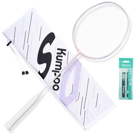 KUMPOO Badmintonschläger Professionell, Kohlefaser 4U Badmintonschläger-Set mit Griff und Abdeckung, Pro Badmintonschläger, leicht, für Anfänger, Outdoor-Spiele, DS-202 Rosa
