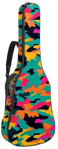 Schöne Tasche für Akustikgitarre, wasserdicht, mit mehreren Taschen und Schutzschicht, Camouflage-Muster, Mehrfarbig Nr. 08, 42.9x16.9x4.7 in, Gitarrentasche