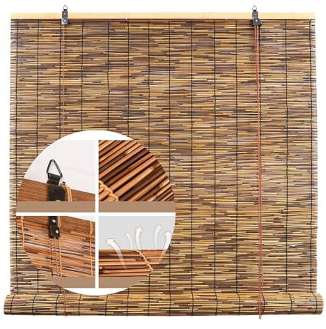 Bambus-Rollos, Bambus-Jalousien, Bambus-Vorhang, Vintage-Dekoration Partition Blind Sun Shade, Natural Reed Curtain, handgewebt, atmungsaktiv, natürlich, mit Zubehör(W130xH180cm/51x71in)
