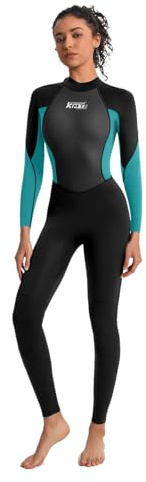 KMT Women Wetsuit, Womens 3/2mm Wetsuits Full Upgrade CR Neoprene Wet Suits Back Zipper