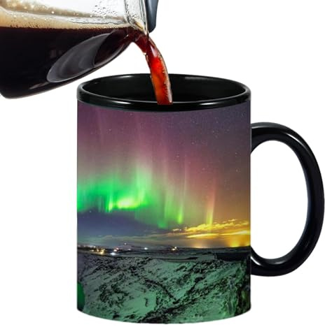 Tasse à changement de couleur - Tasses réactives à la température, tasse à café à changement de couleur | Tasse à café en céramique avec motif aurore boréale, tasse magique sensible à la chaleur pour