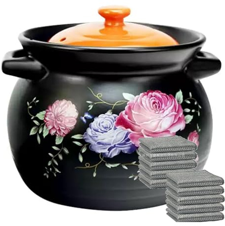 YLME Zuppiera in Ceramica Pentola in Ceramica con Coperchio E Manici, Pentola in Terracotta Pentola Cinese per Stufato Pentolame da Cucina con Coperchio Pentola per Zuppa E Stufato,3.8L