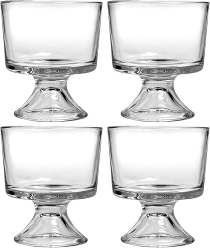 Chabrias Ltd 4 Pack Sundae Glasses - 10oz (296ml) Crystal Clear Glass Dessert Dishes, Mini Trifle Punch Bowl Set - Dishwasher Safe Glass Dessert Cups for Ice Cream, Pudding, and Parfaits