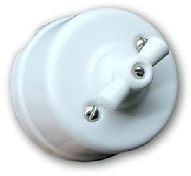 Conmutador de superficie lazo de porcelana blanca F-Bright 2902020. Ideal para un acabado elegante y moderno en cualquier espacio. Perfecto para tus proyectos de iluminación.