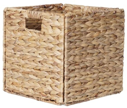 JISADER Cesto Portaoggetti in Giacinto Intrecciato, Organizer Quadrato per Snack con Manici, Adatto per Ripiani, 25x25x25 Cm