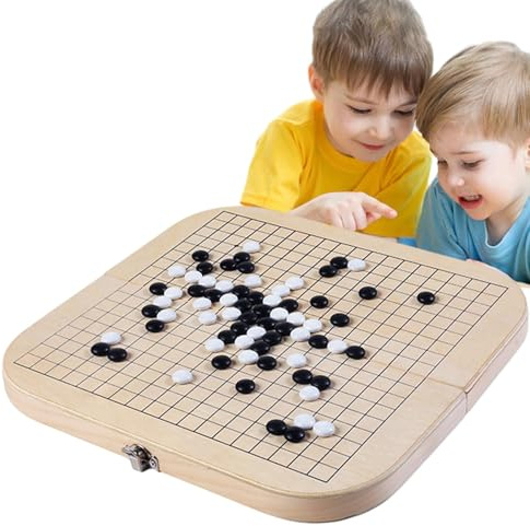 Juego de Madera Go, Juego de Mesa Go - Juego Educativo Go, Juego de Mesa Plegable para niños, Juego de Mesa, Camping, Viajes, Fiesta, Go Gomoku Caja de Almacenamiento de Madera Plegable 2 en 1, Juego