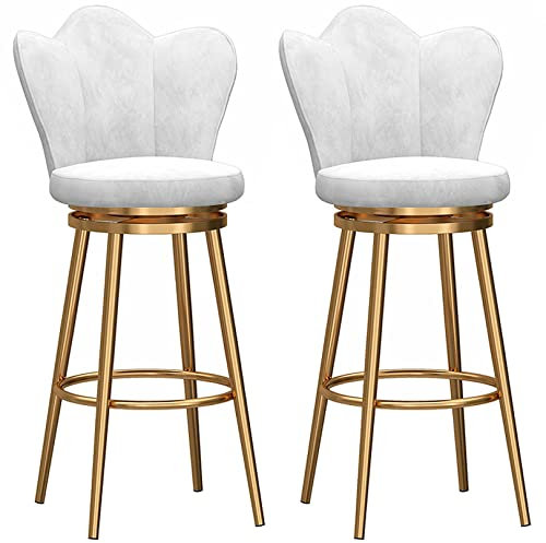 Luxuriöse Drehhocker aus Samt, 2 Stück, stilvolle goldfarbene Metallbeine, hohe Frühstücksbarhocker für Kücheninsel, eleganter gepolsterter Sitz mit Fußstütze