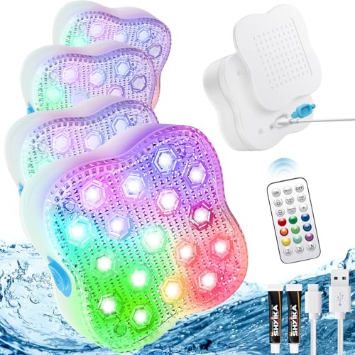 Omnikerlight Submersible LED Lights, Waterproof Underwater LED Light 16 Color Changing Lamp Magnetic Floating Submersible Lights for Pool Vase Aquarium Decor (Ultra-Thin 4-Set)