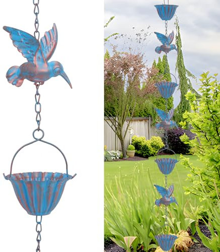 mumisuto Catena della Pioggia del Metallo 2.4M, Catena di Drenaggio della Catena Blu, Deviatore per Acqua Piovana per Esterni, Decorazione Giardino E All'Aperto per Grondaie, Eaves Drainage