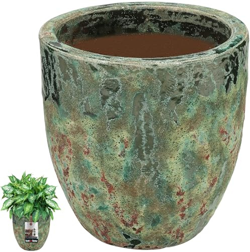 KOTARBAU® blomkruka keramik stor höjd 29 cm ⌀ 30 cm turkos och brun blomma ytterkruka keramisk örtkruka kök vardagsrum plantor krukor inomhus och utomhus blomkrukor frostbeständig ytterkruka stor