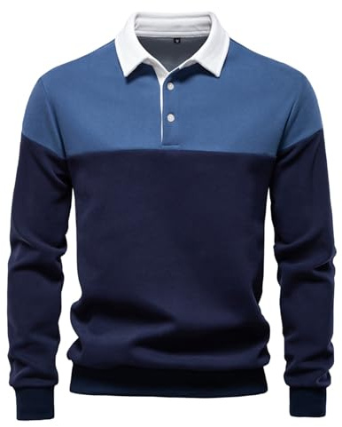 Btmpmcs Herren-Poloshirt, langärmelig, lässig, einfarbig, Rugby-Shirt, Kontrastfarbe, Patchwork, Baumwolle, T-Shirt, Golf, Tennis, Arbeit, T-Shirts, Frühling, Herbst, Smart Poloshirts für Herren,