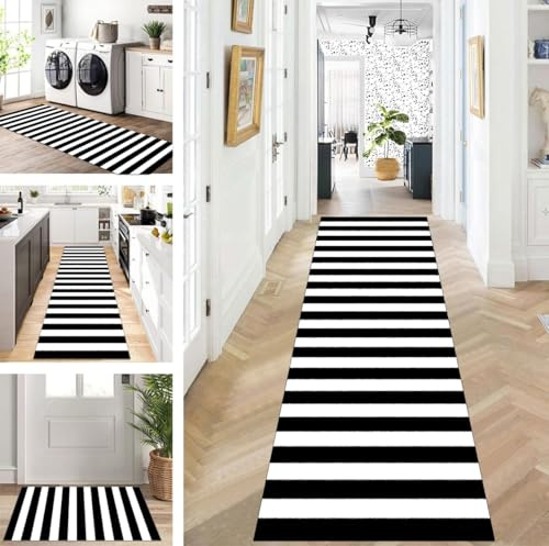 Abstrakte Läufer Flur Küche Waschbar rutschfest Korridor Teppichmatten 40X150cm Schwarz Weiß Lang Küchenteppich Flurteppich Läufer Schlafzimmer Esszimmer Polyester Teppichläufer Meterware Anpassbar