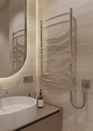 Elna Elektrischer Handtuchheizkörper 109W – 805 x 480 mm – Chrom Edelstahl 304 – Wandmontage – IP44 – Thermostat & Timer – Badheizkörper elektrisch – Towel Warmer für Badezimmer