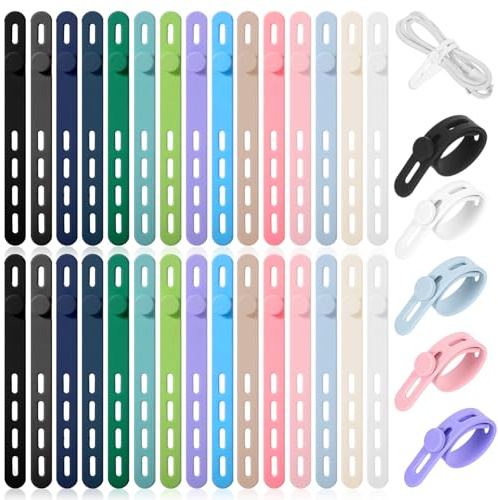 Classicseali 30pcs Cable Ties Reusable, Silicone Cable Ties | Adjustable Wre Organiser for Earphone Phone Charger Audio Cables Computer, Multicolor
