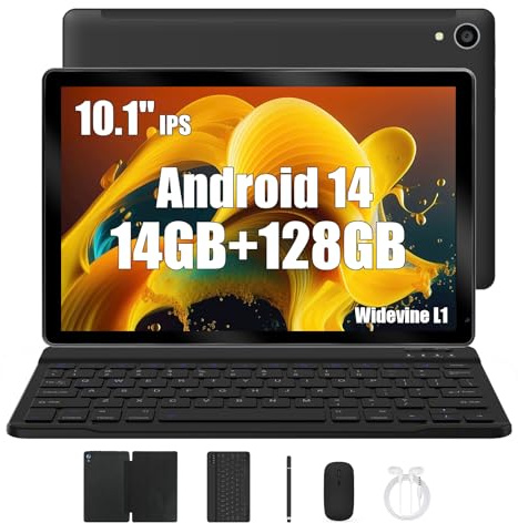 Yicty Android 14 Tablets 10 Zoll Tablet PC, 14(4+10) GB RAM+128GB ROM(1TB TF), Octa Core 2.0 GHz/1280 * 800 HD IPS/WiFi 6/Bluetooth 5.3/5000mAh/5MP+8MP/OTG/Typ C Kopfhöreranschluss