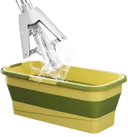 Bucket Mop - Bucket Di Mop Pieghevole | Di Pellicola Rettangolare Per La Pulizia Del Pavimento | Pulizia Silicone- | Cesto Di Pulizia Rettangolare Per Cucina, Bagno, Campeggio, Patio, Lav