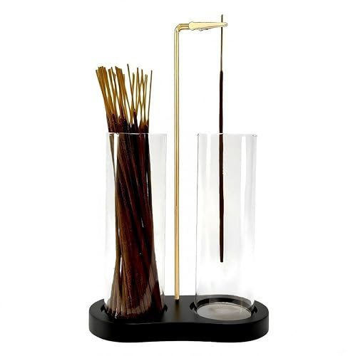 Moocervi Glass Incense Holder, Black Incense Sticks Burner Holder with Storage,Hang Upside Down Incense Holder for Sticks with Glass Ash Catcher for Meditation Yoga Spa Room Decor (Black)
