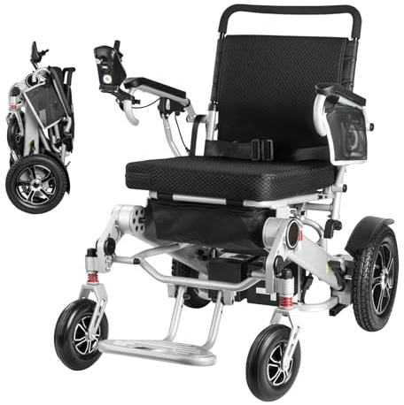 mindmed Sedia a rotelle elettrica pieghevole, leggera, 25 KM, sedia a rotelle elettrica fino a 120 kg, per esterni, con pneumatici in gomma da 40 cm, facile da trasportare