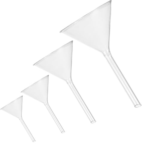 TOYANDONA Juego de Embudos de Vidrio 4 Piezas Cuello Corto para Uso Químico Resistente a Ataques Químicos Adecuado para Transferir Líquidos a Botellas Pequeñas Incluye Tamaños 100 Mm 75 Mm 50 Mm 40 Mm