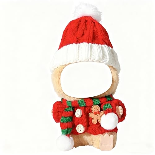 for labubu Puppe Weihnachtsoutfit 3-teiliges Kleidungsset für 17cm Puppen - Gestricktes Oberteil, Hut und Schal Accessoires (Puppe Nicht enthalten) (Style)